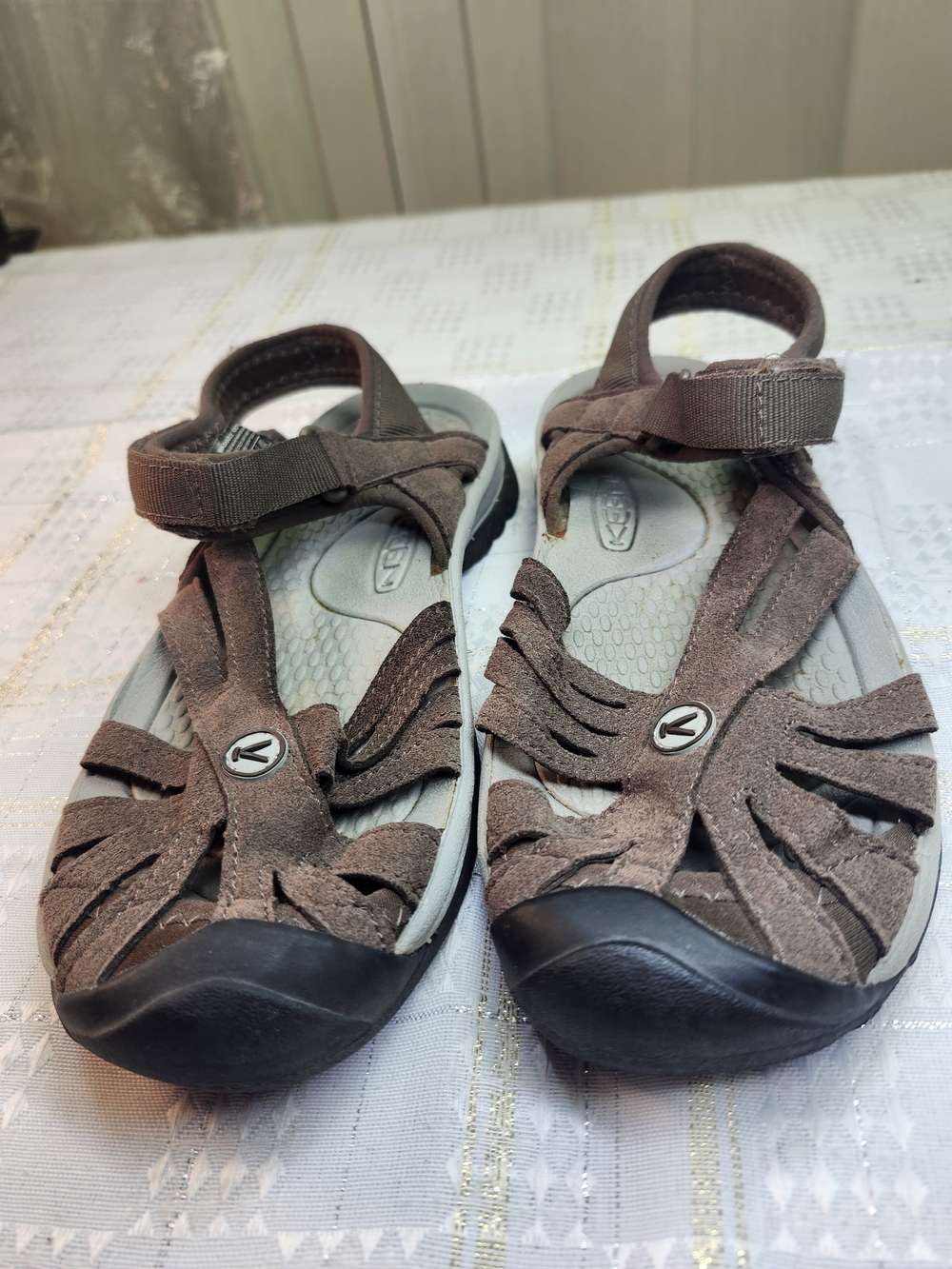 Women's Brown Suede Strap Sandals with Secure Ankle Closure
